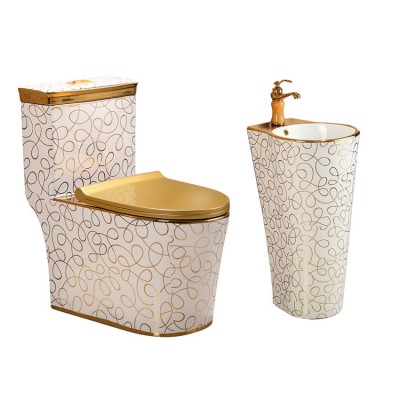 Bathroom design ceramic fixing to wall with gold color toilet lavatory bathroom sanitary ware toilet bowl