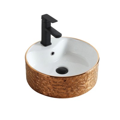 hot selling  above counter basin gold color bathroom vessel sink bowl wc hole art basin