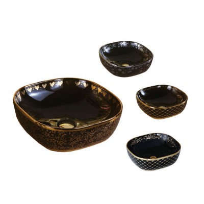 Commerical Countertop Ceramic Golden black Patterned Sink Hand Wash Basin For Bathroom