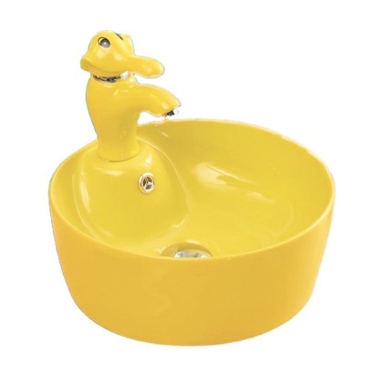 2020 kids sanitary ware Economic WC vanity yellow color bathroom ceramic art basin for kindergarten