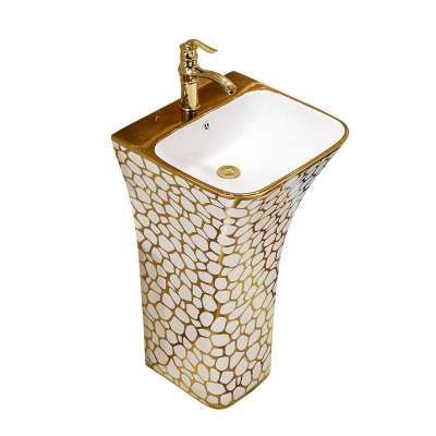 Top selling low price unique pedestal sinks bathroom gold flower floor standing wash basin pedestal sink